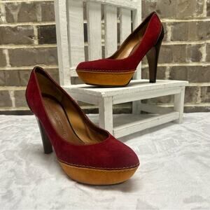 Moreschi High Heel Pumps Platform Burgundy Red Mustard Suede Leather Size 37.5
